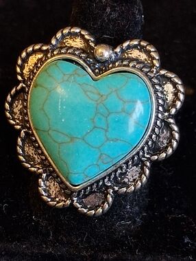 Paparazzi Faux Turquoise Heart Silvertone Ring - Blue Heart Statement Ring